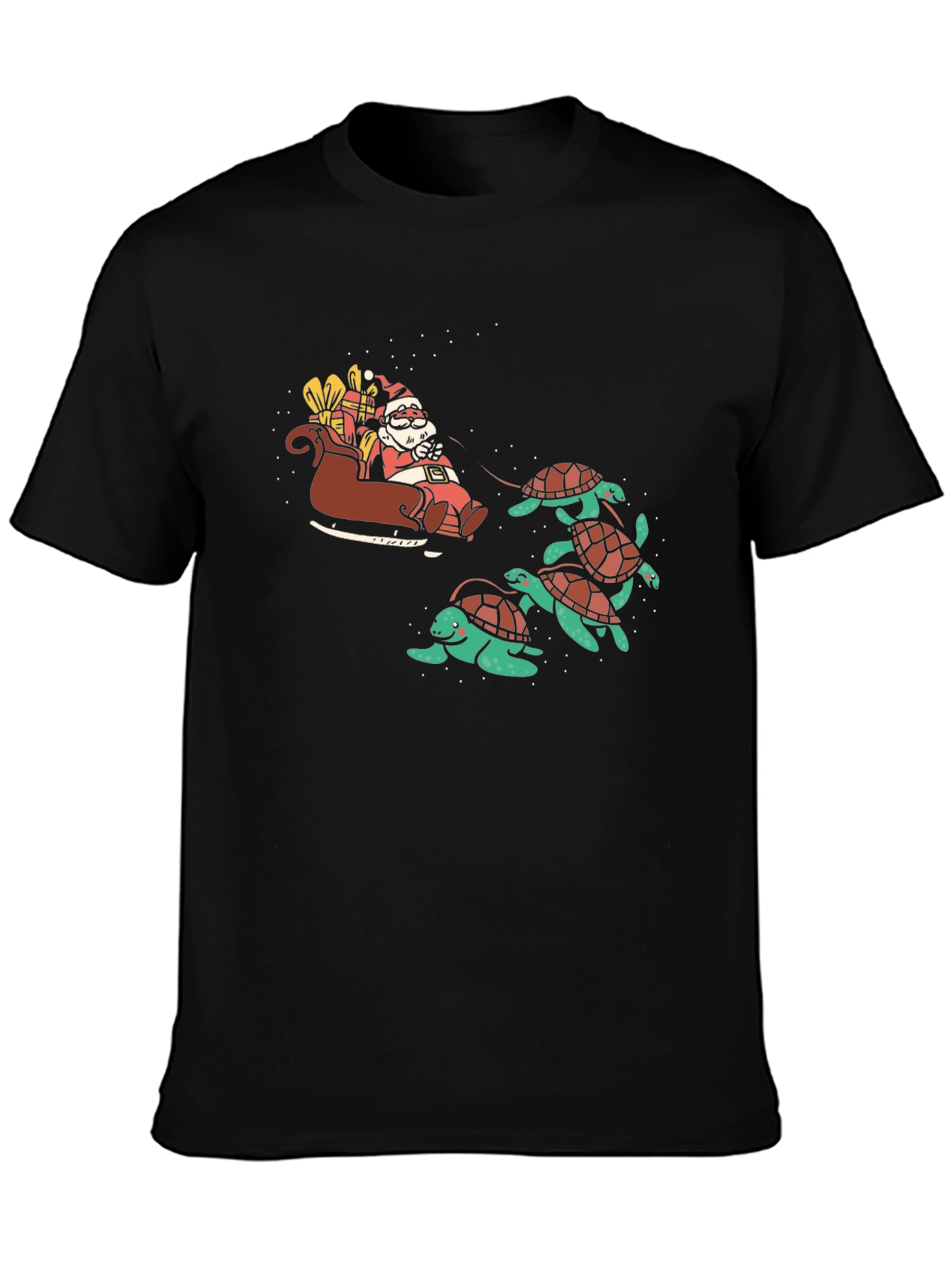 Santa Turtle Sleigh Black Graphic Tee