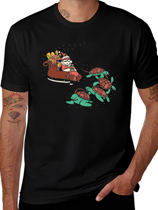 Santa Turtle Sleigh Black Graphic Tee