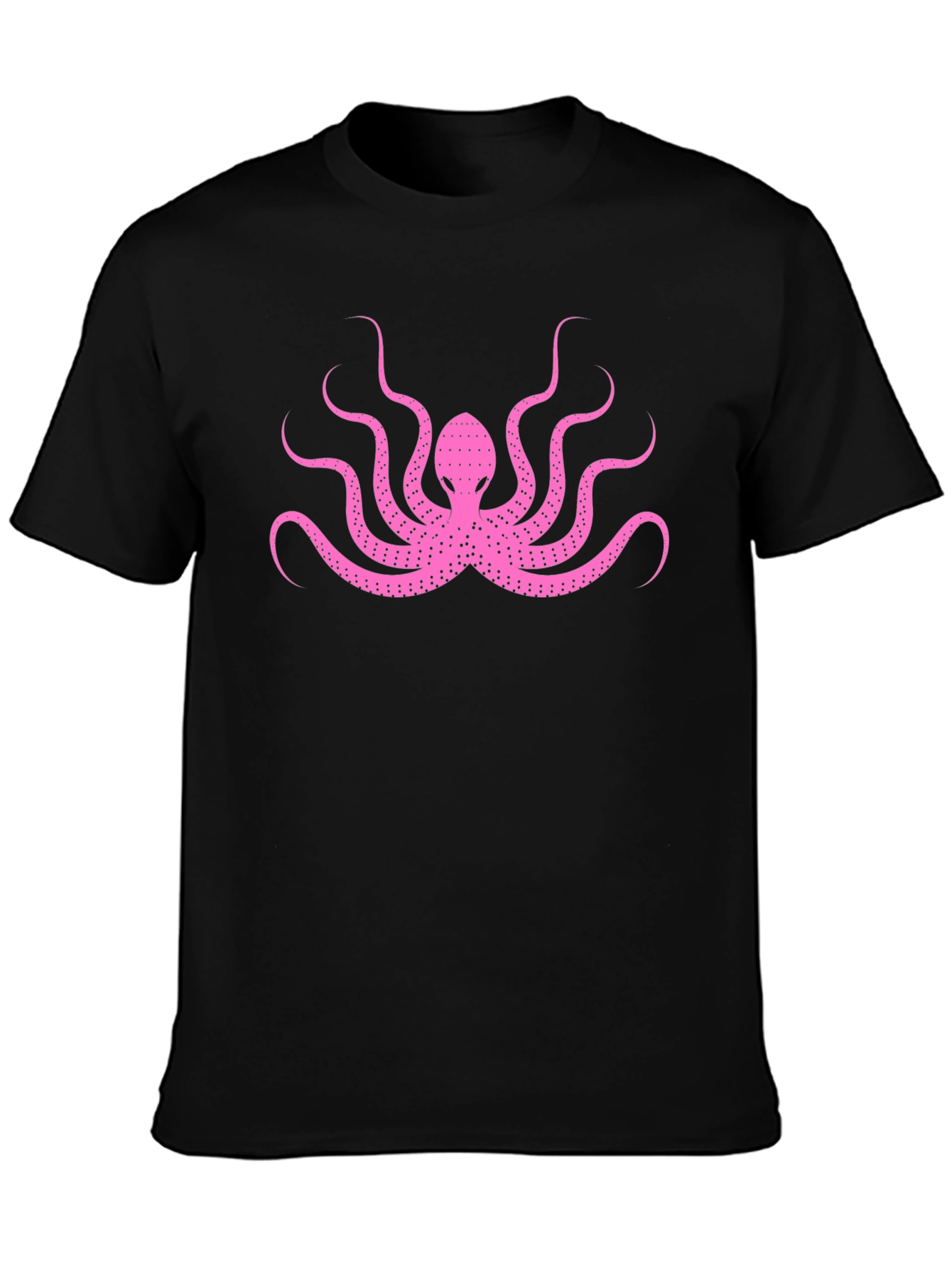 Pink Octopus Graphic Print Black T-Shirt