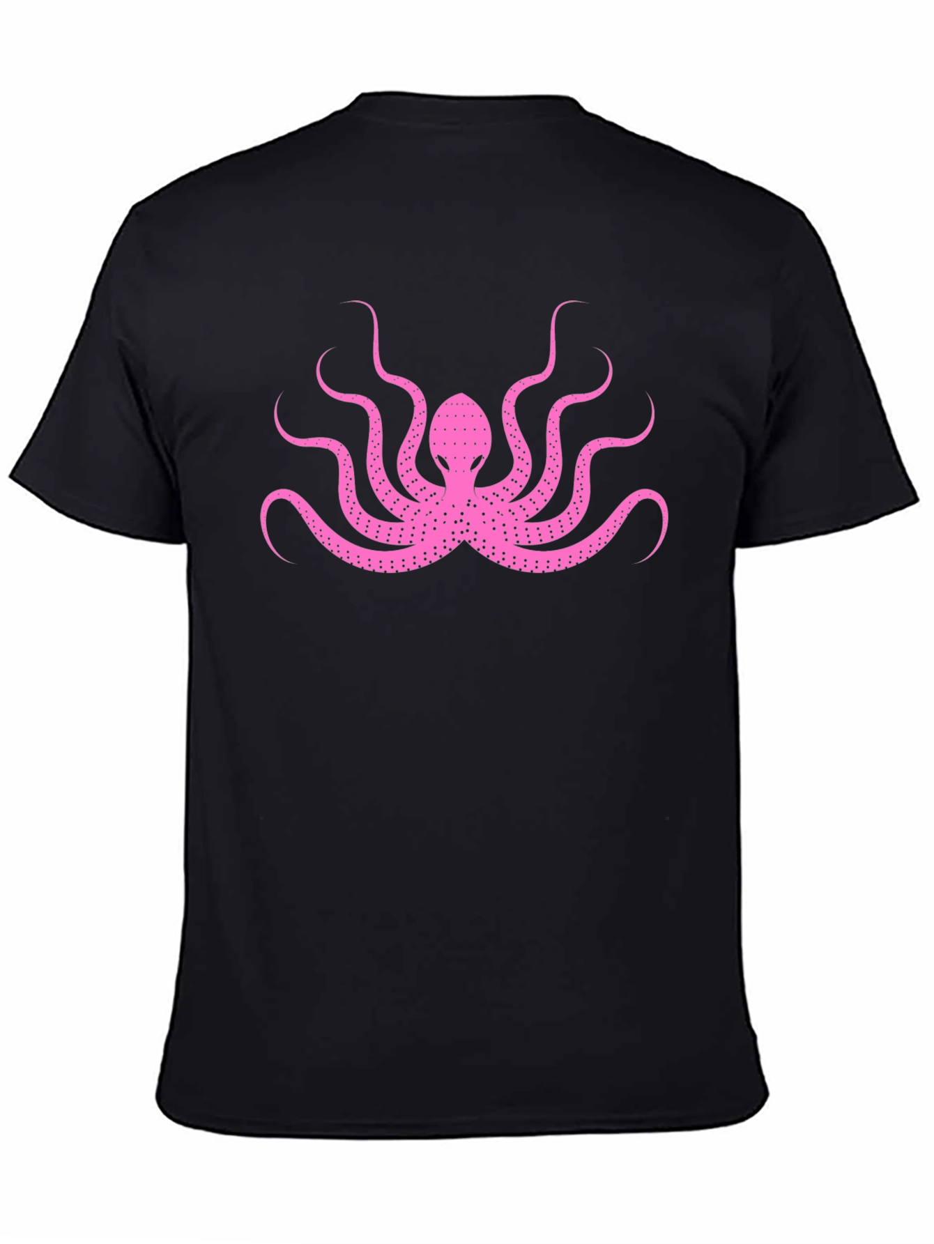 Pink Octopus Graphic Print Black T-Shirt
