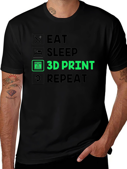 Eat Sleep 3D Print Repeat T-Shirt - Black