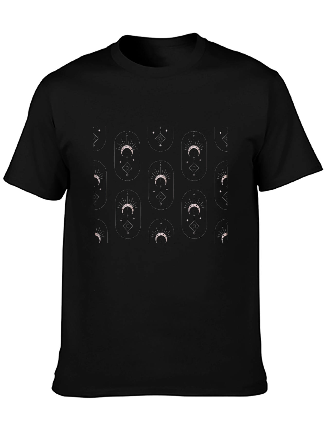 Mystic Moon Phase Pattern Black T-Shirt