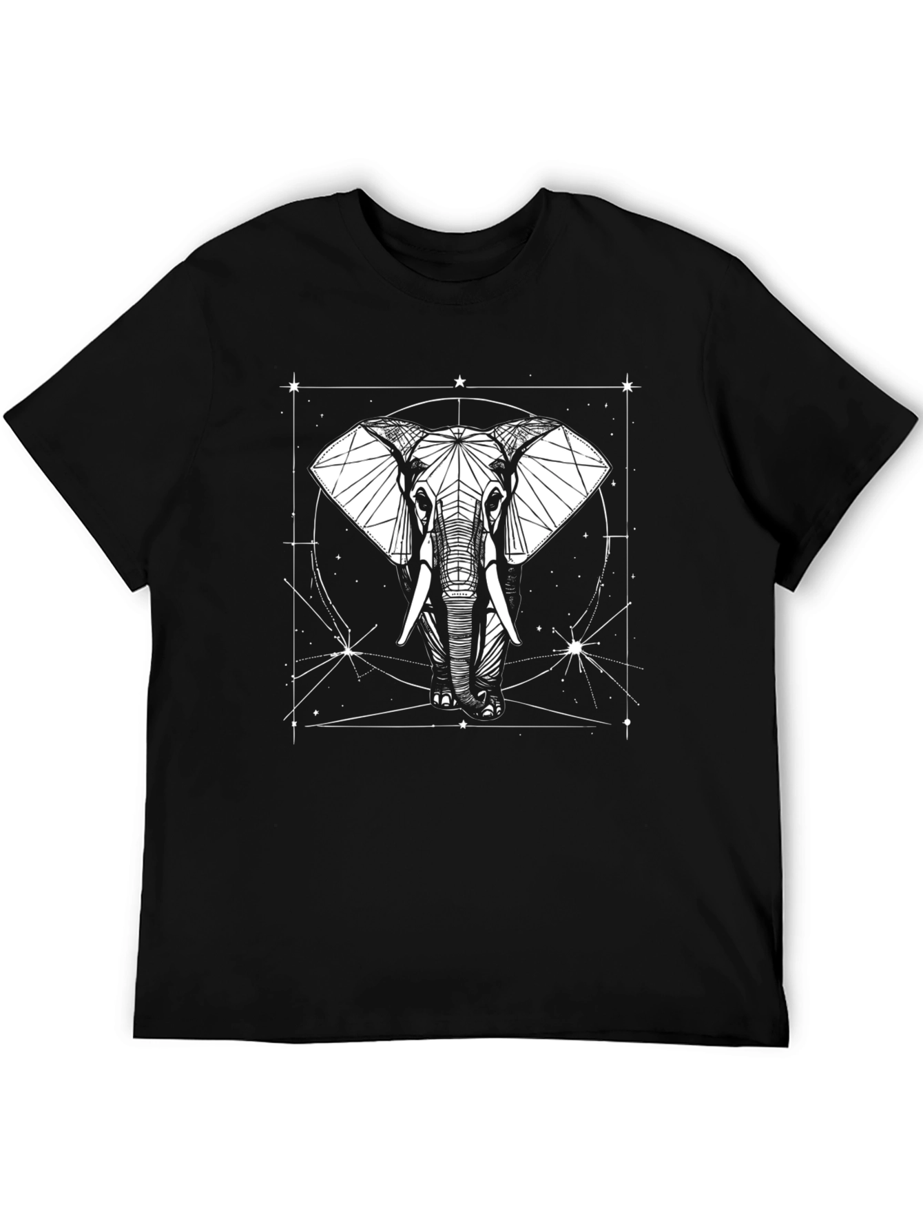 Geometric Elephant Graphic T-Shirt - Black