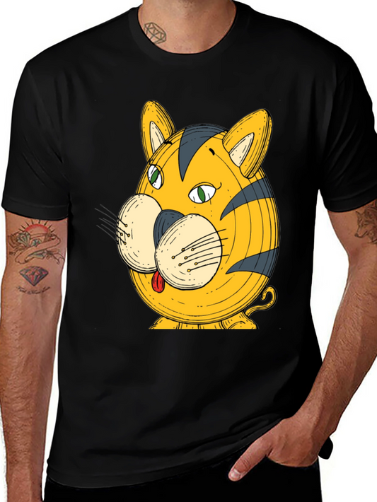 Funny Cartoon Tiger Graphic Black T-Shirt