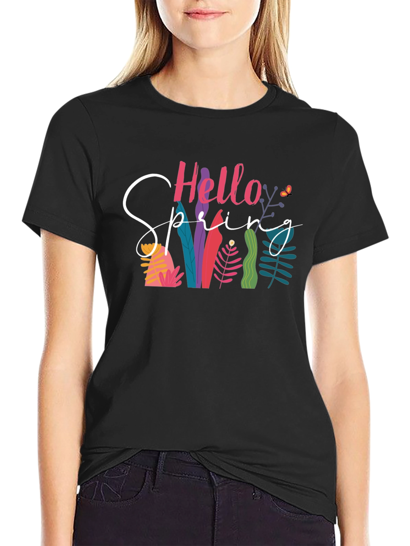 Hello Spring Graphic Tee - Black