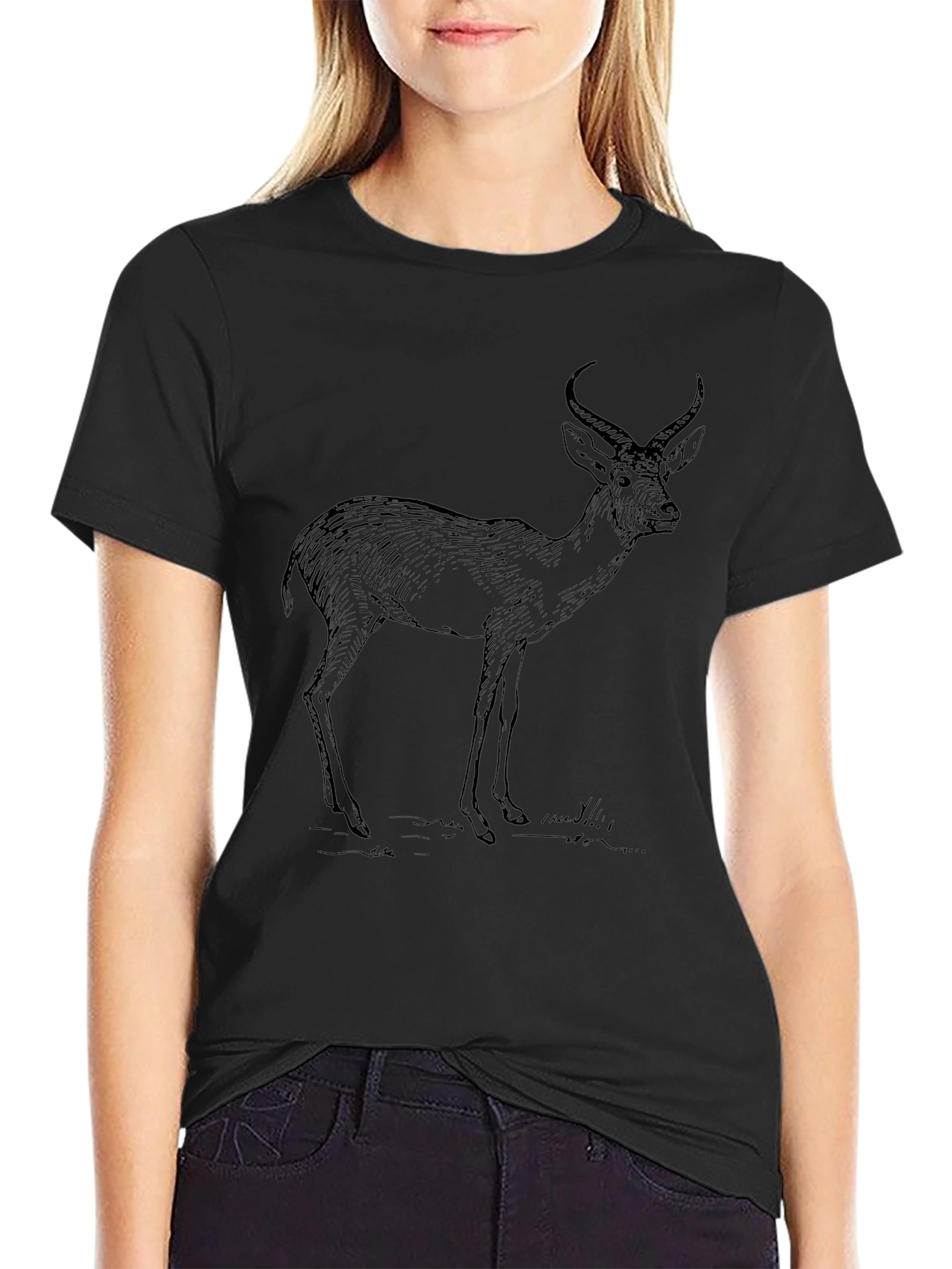 Deer Sketch Graphic Tee - Black Unisex T-Shirt