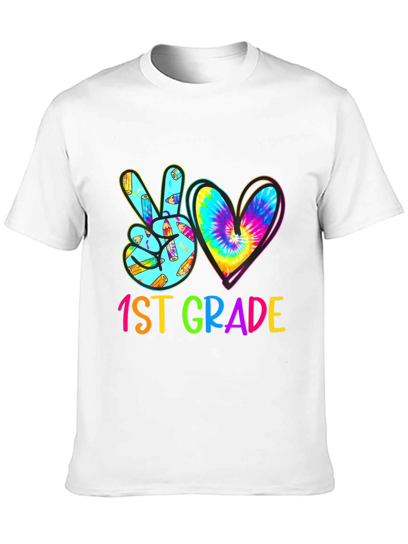 1st Grade Peace Sign Heart Tie Dye Teacher Shirt