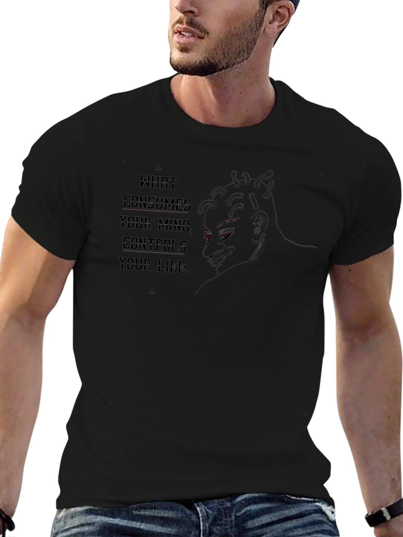 Mind Control Graphic Tee - Black Cotton Blend