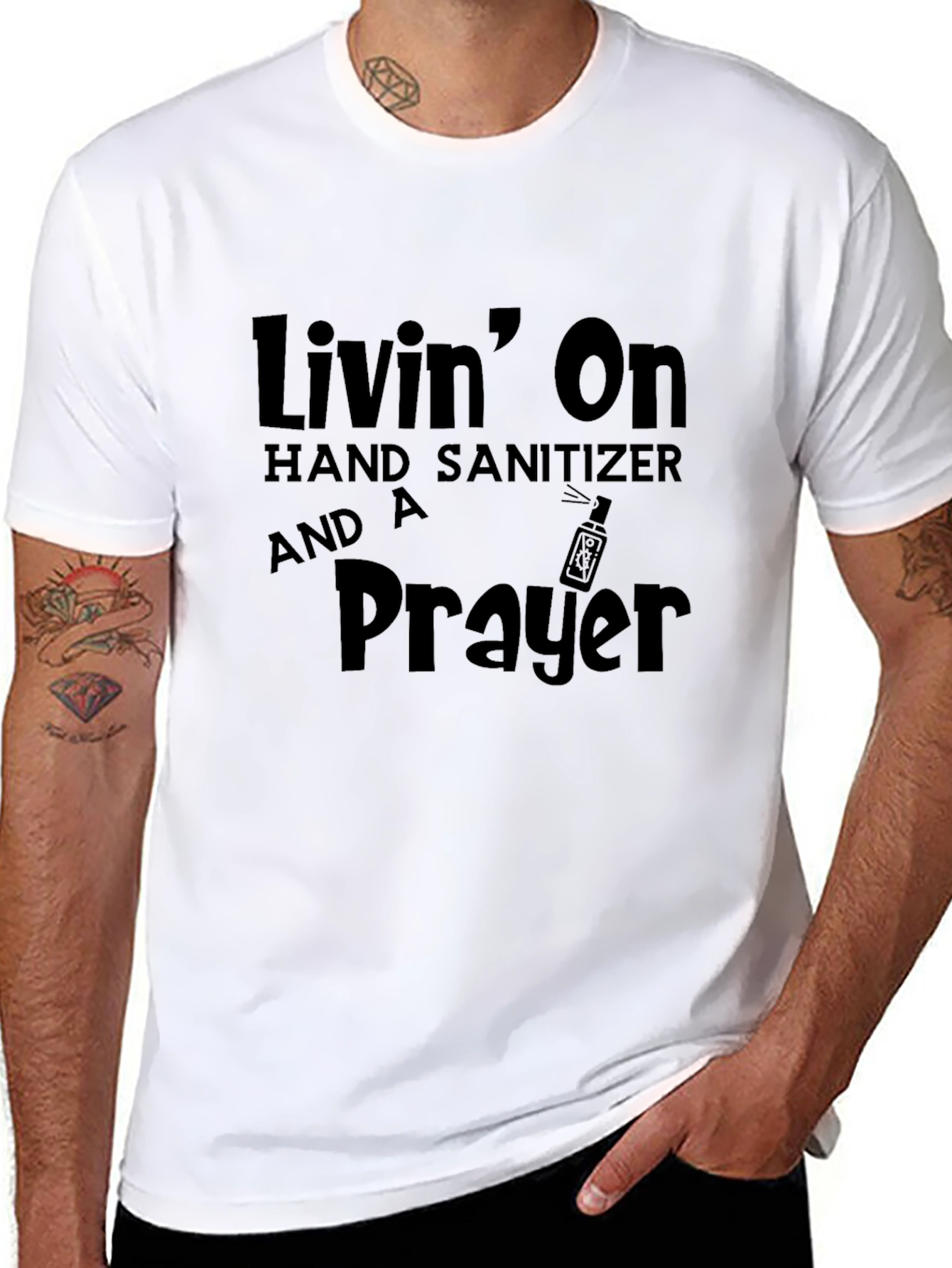 Livin on Hand Sanitizer & A Prayer Black T-Shirt