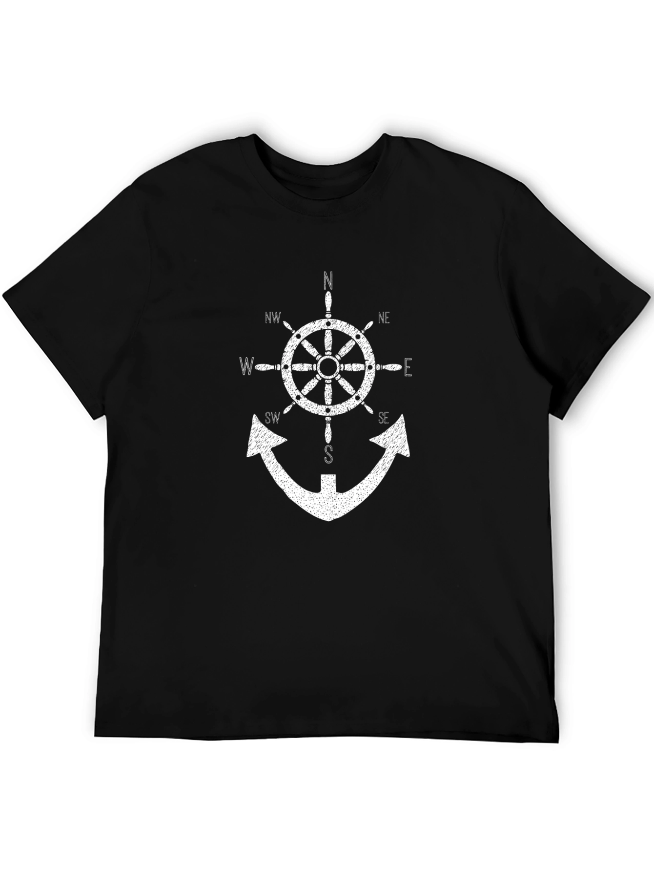 Nautical Compass Anchor Graphic T-Shirt - Black