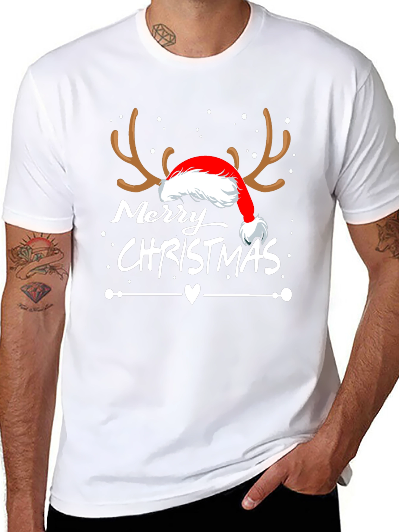 Merry Christmas Reindeer Santa Hat T-Shirt