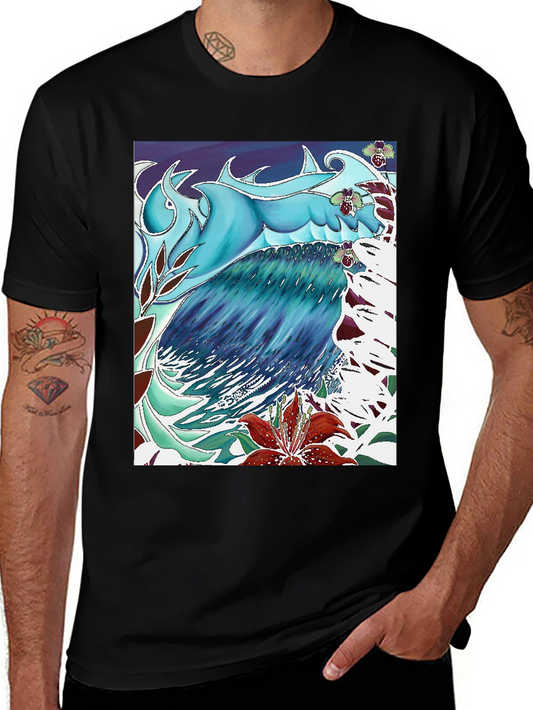 Ocean Wave Art T-Shirt - Cool Blue Design