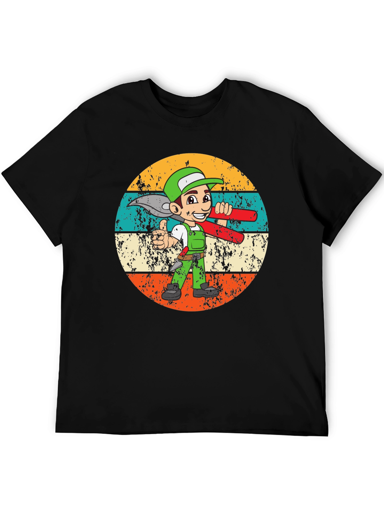 Cartoon Plumber Retro T-Shirt - Black Graphic Tee