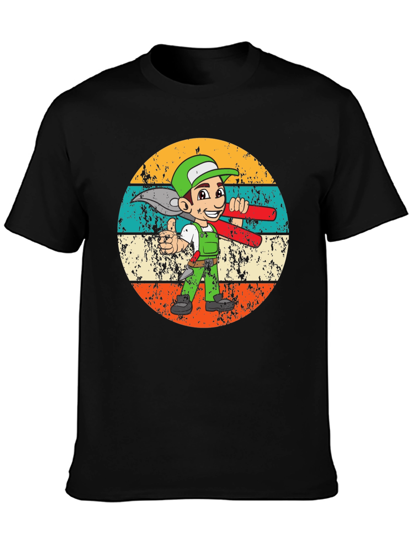 Cartoon Plumber Retro T-Shirt - Black Graphic Tee