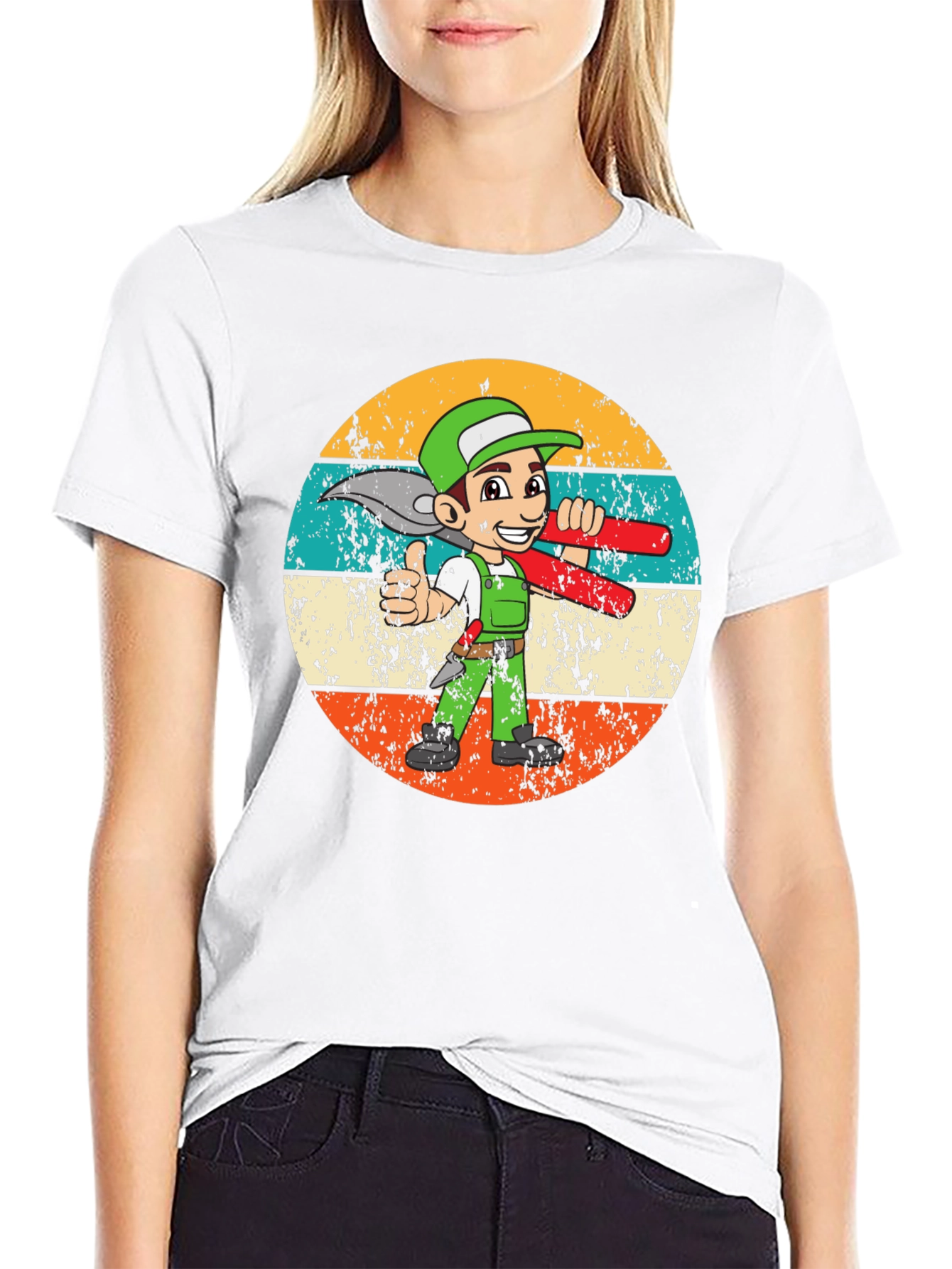 Cartoon Plumber Retro T-Shirt - Black Graphic Tee