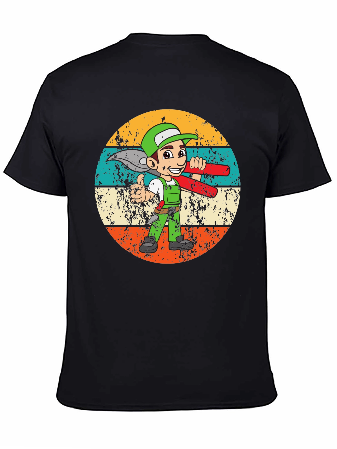 Cartoon Plumber Retro T-Shirt - Black Graphic Tee