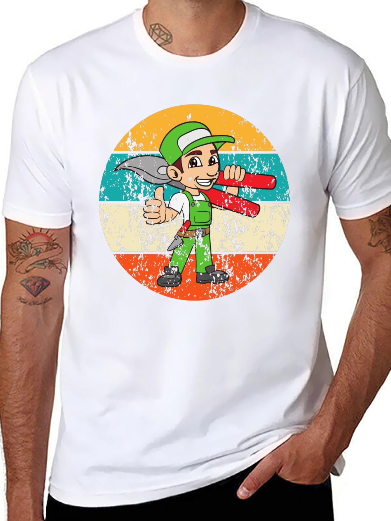 Cartoon Plumber Retro T-Shirt - Black Graphic Tee