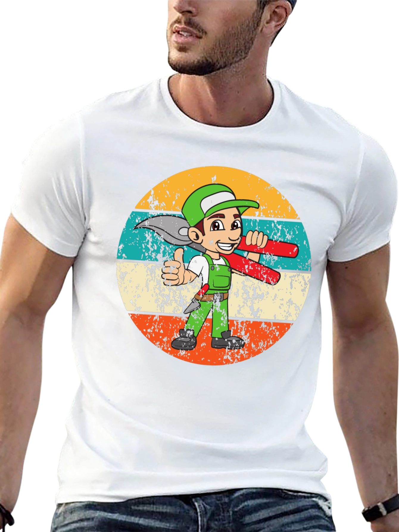Cartoon Plumber Retro T-Shirt - Black Graphic Tee