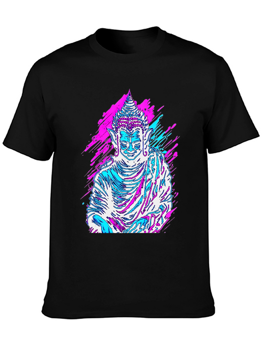 Vaporwave Buddha Graphic Tee - Black Cotton T-Shirt