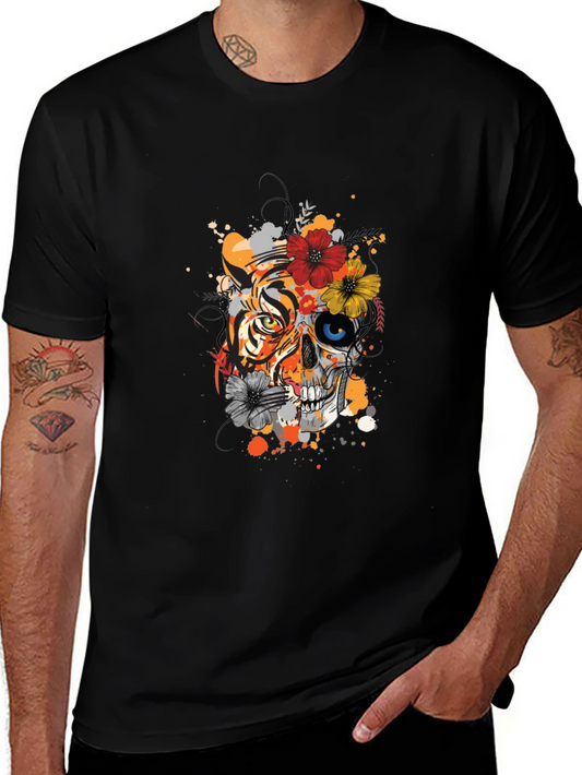 Tiger Skull Floral Graphic Print Tee