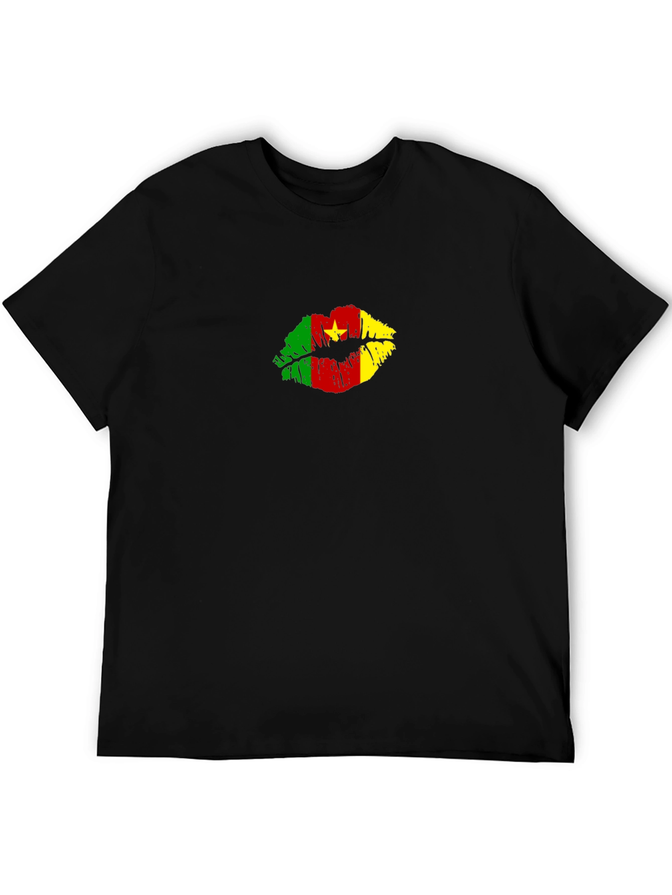 Cameroon Flag Lips Graphic Tee - Black T-Shirt
