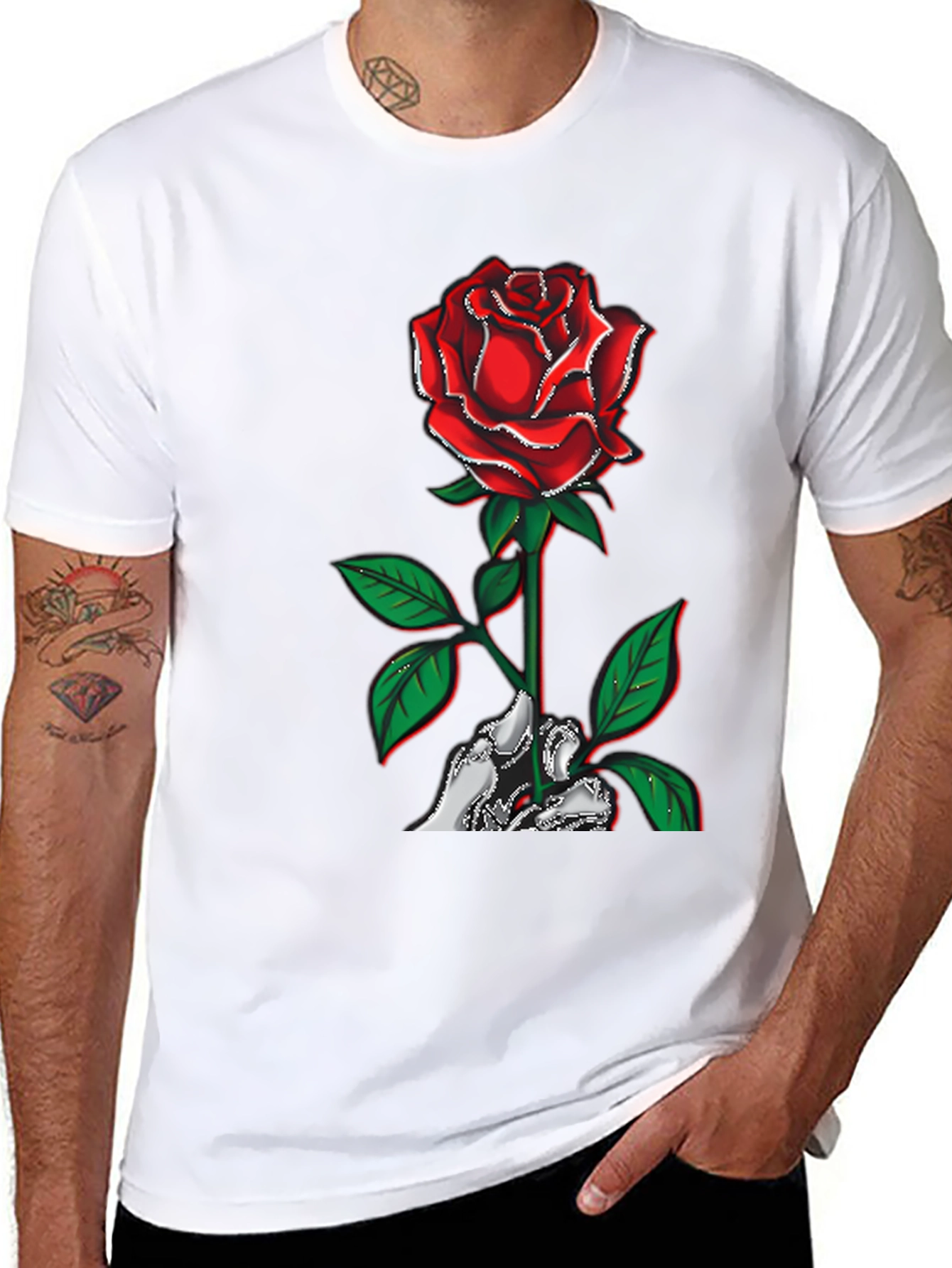 Rose Skeleton Hand Graphic T-Shirt