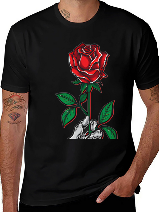 Rose Skeleton Hand Graphic T-Shirt