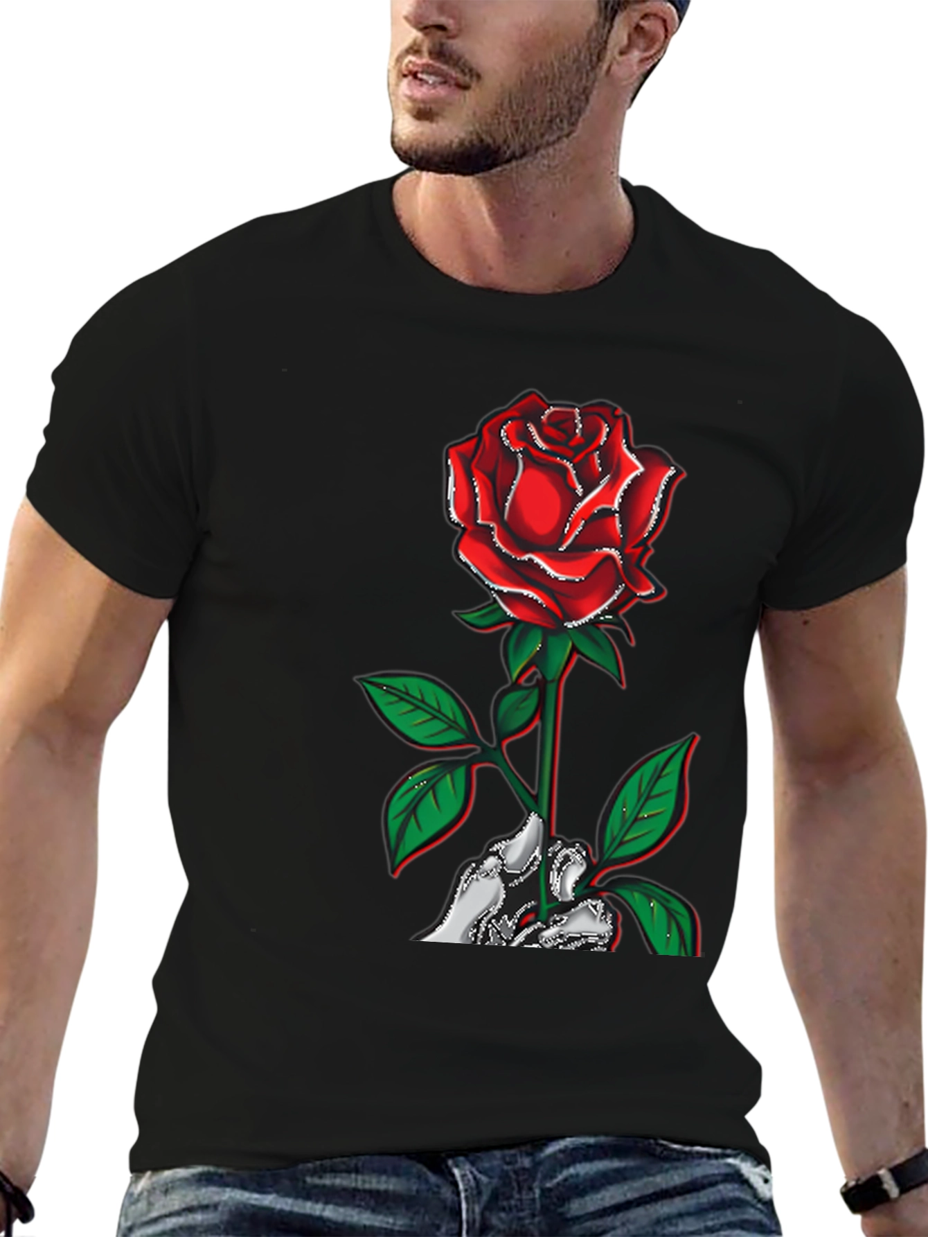 Rose Skeleton Hand Graphic T-Shirt