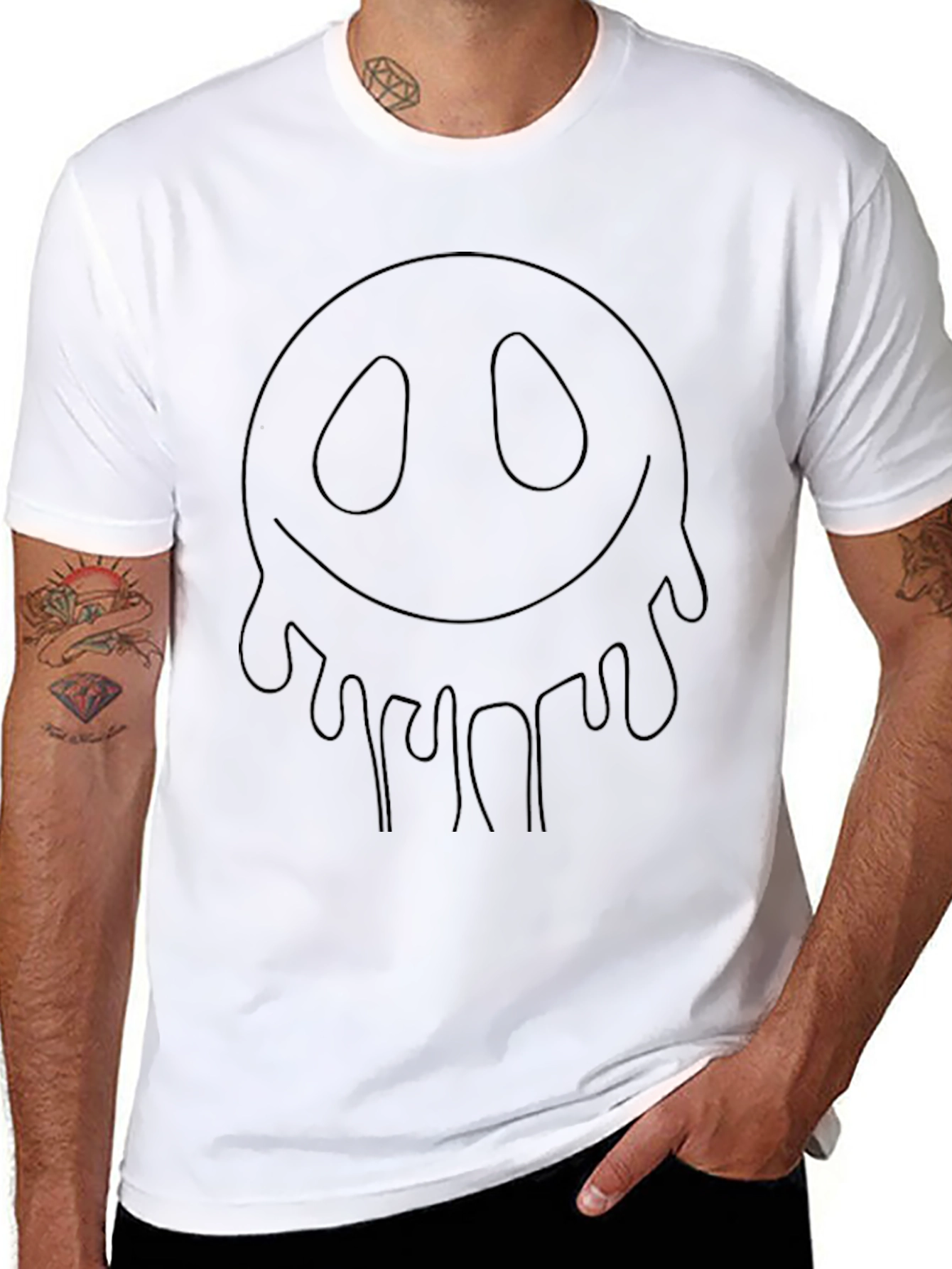 Dripping Smiley Face Graphic Black T-Shirt