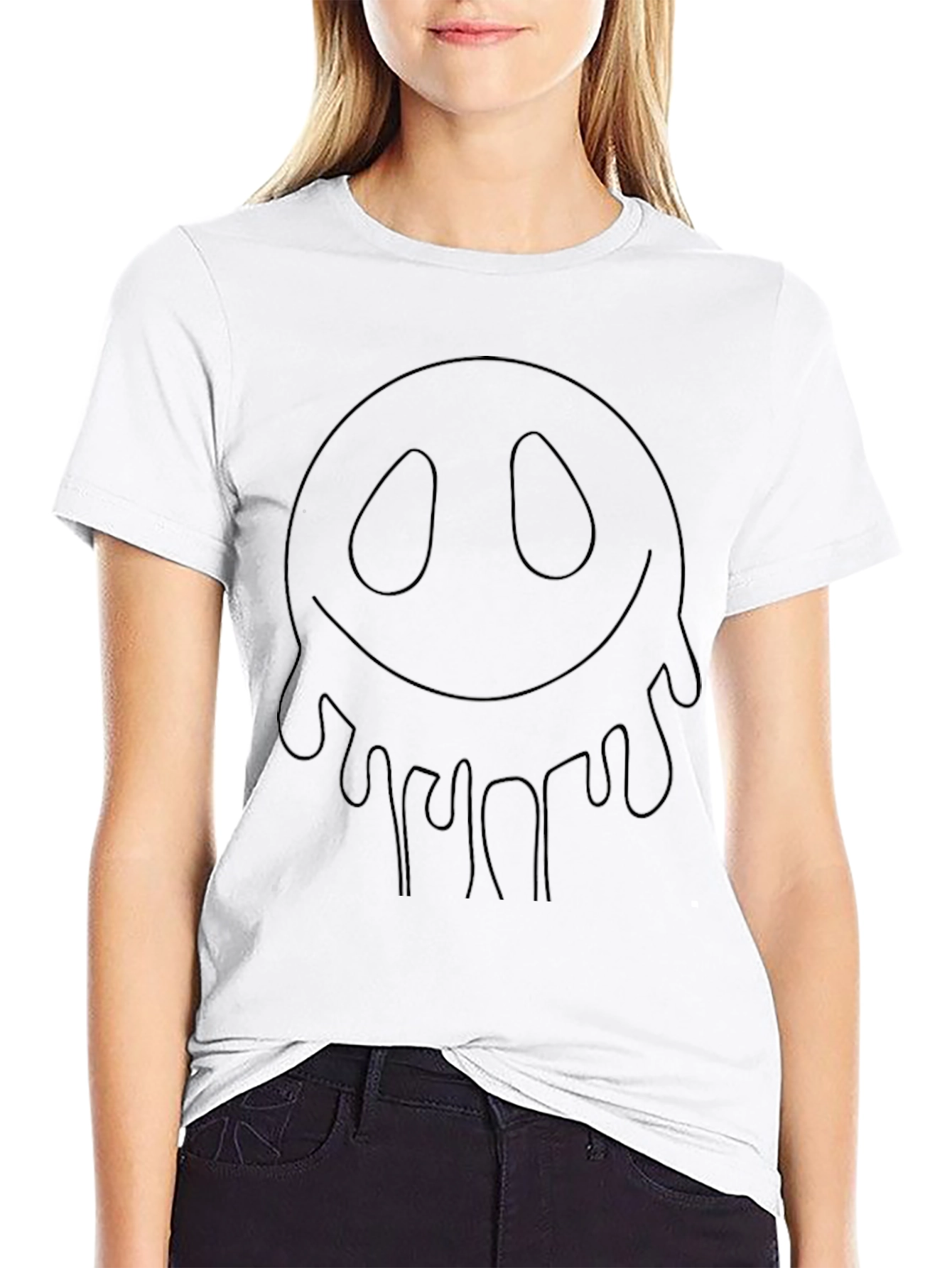 Dripping Smiley Face Graphic Black T-Shirt