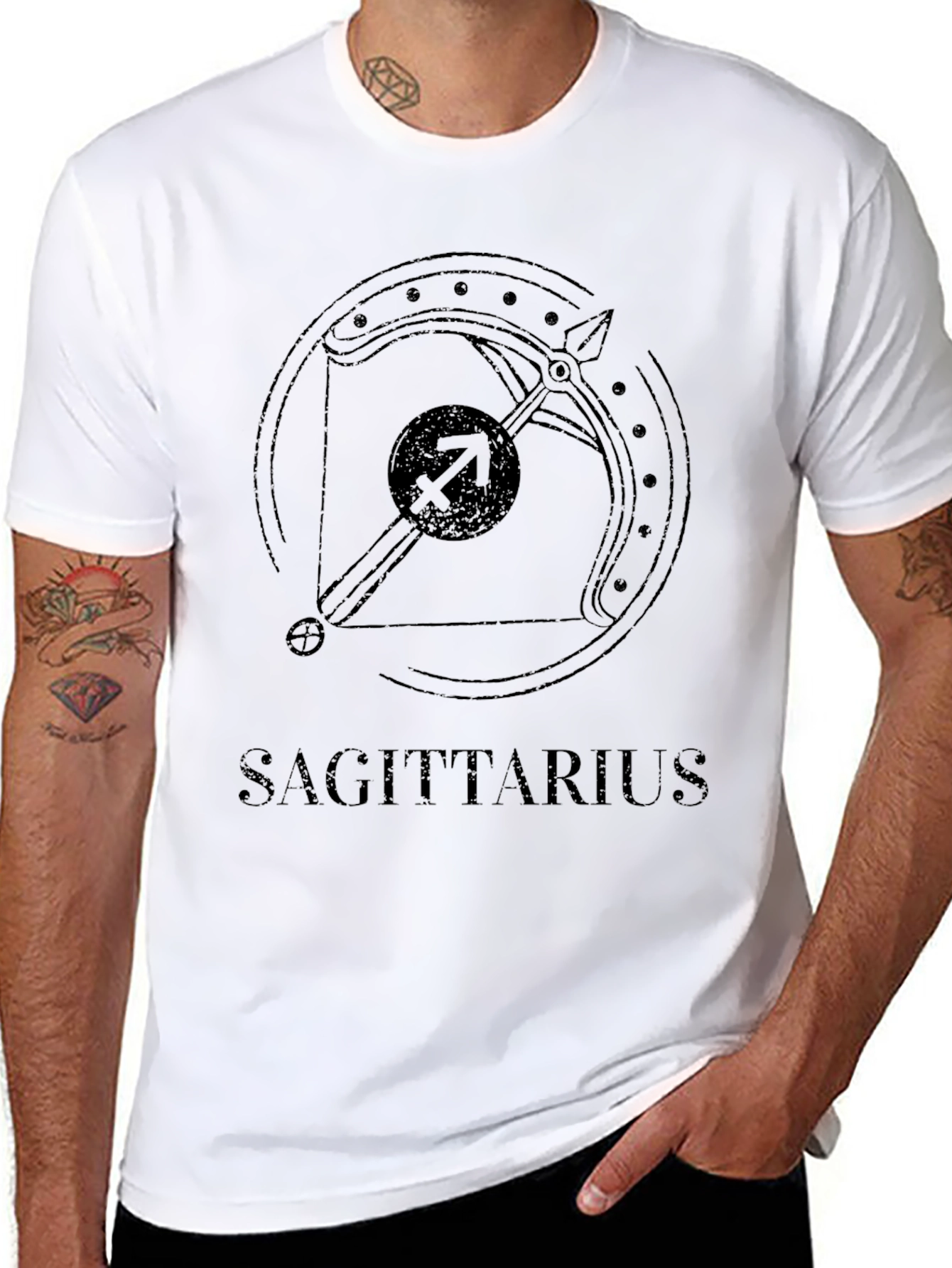 Sagittarius Zodiac Sign Graphic Tee - Black Cotton