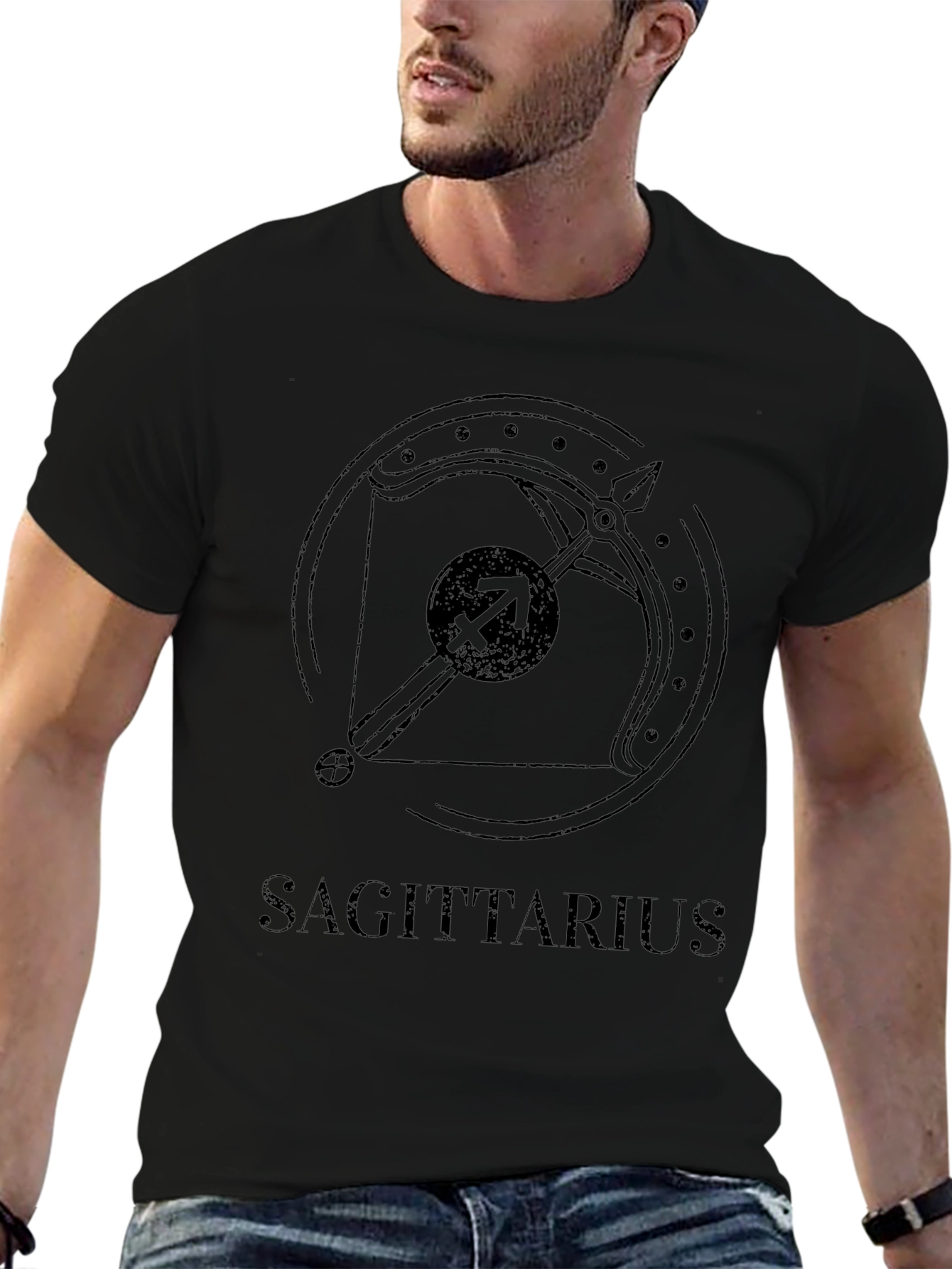 Sagittarius Zodiac Sign Graphic Tee - Black Cotton