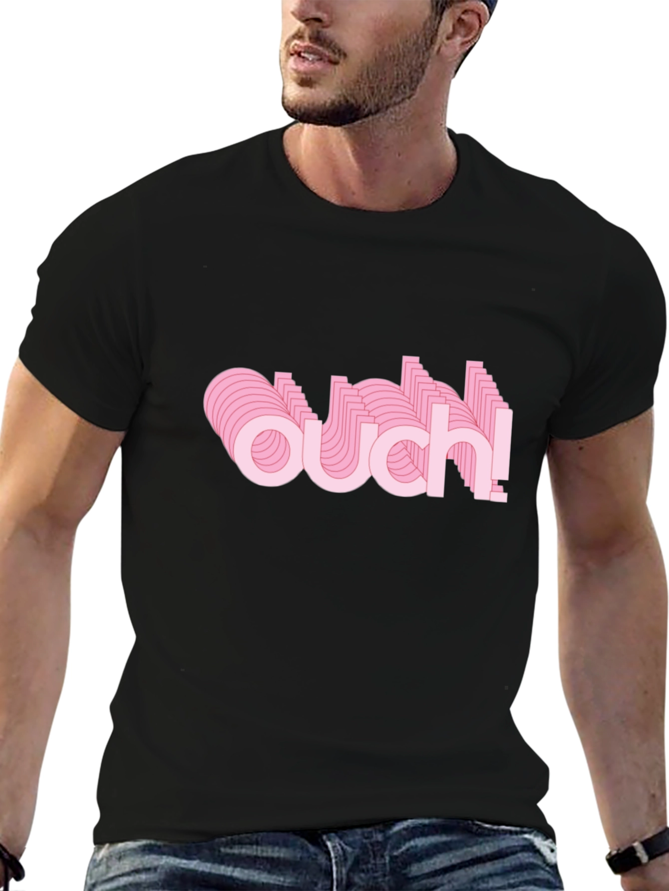 Trendy Ouch! Graphic Black T-Shirt