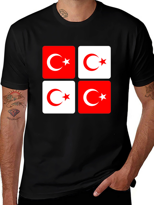 Turkish Flag Crescent Star Graphic Black T-Shirt