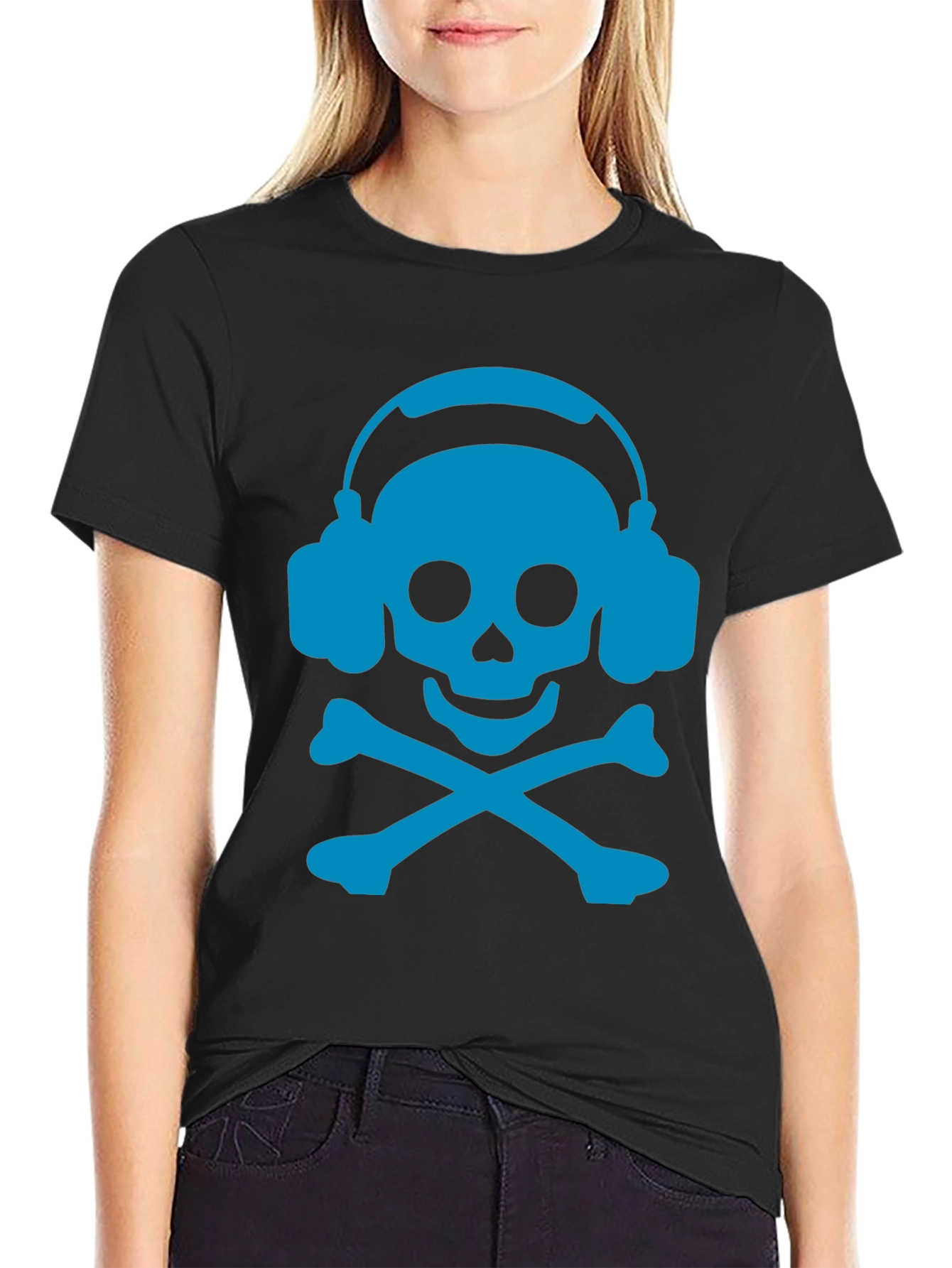 Skull & Crossbones Headphones T-Shirt - Black
