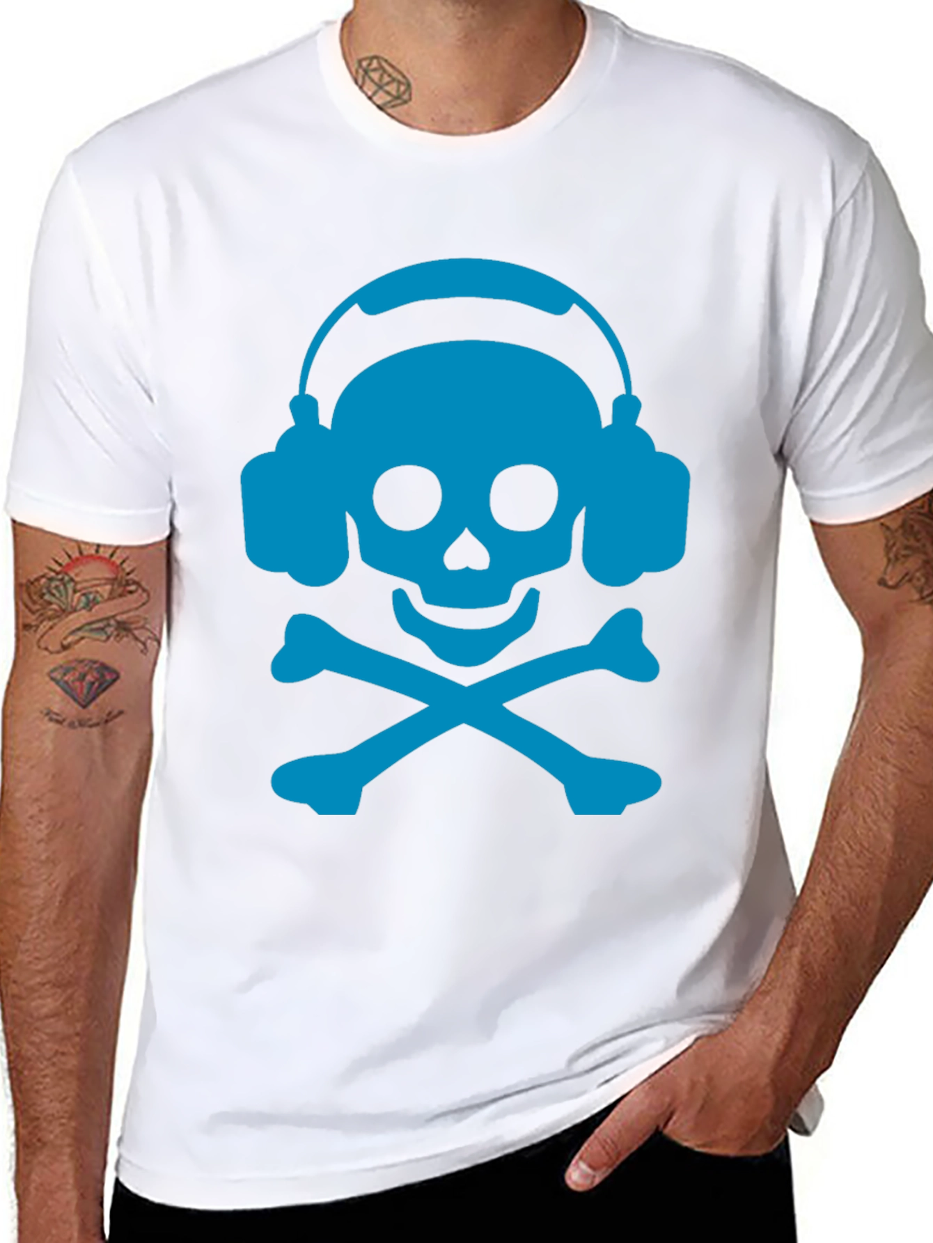 Skull & Crossbones Headphones T-Shirt - Black