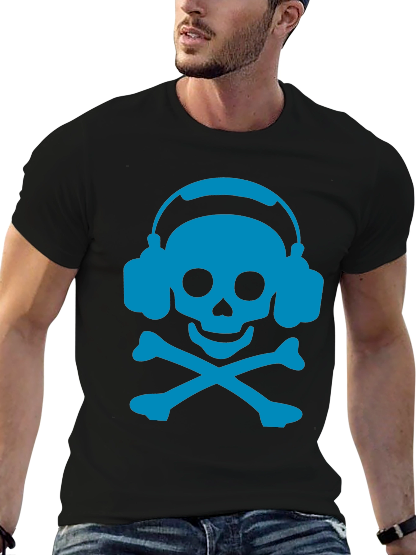 Skull & Crossbones Headphones T-Shirt - Black