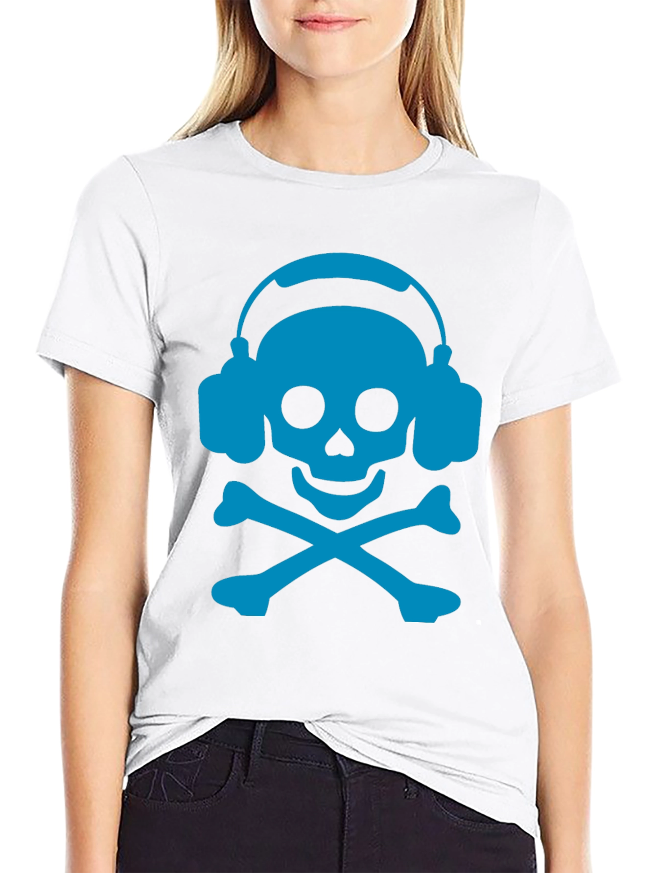 Skull & Crossbones Headphones T-Shirt - Black