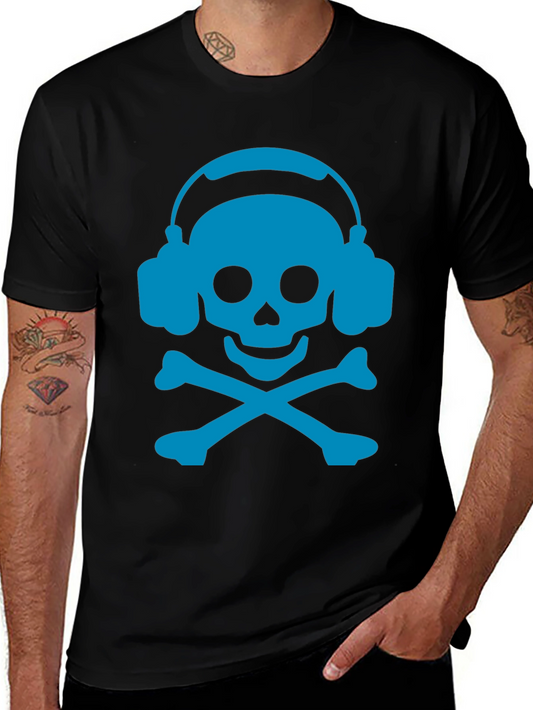 Skull & Crossbones Headphones T-Shirt - Black