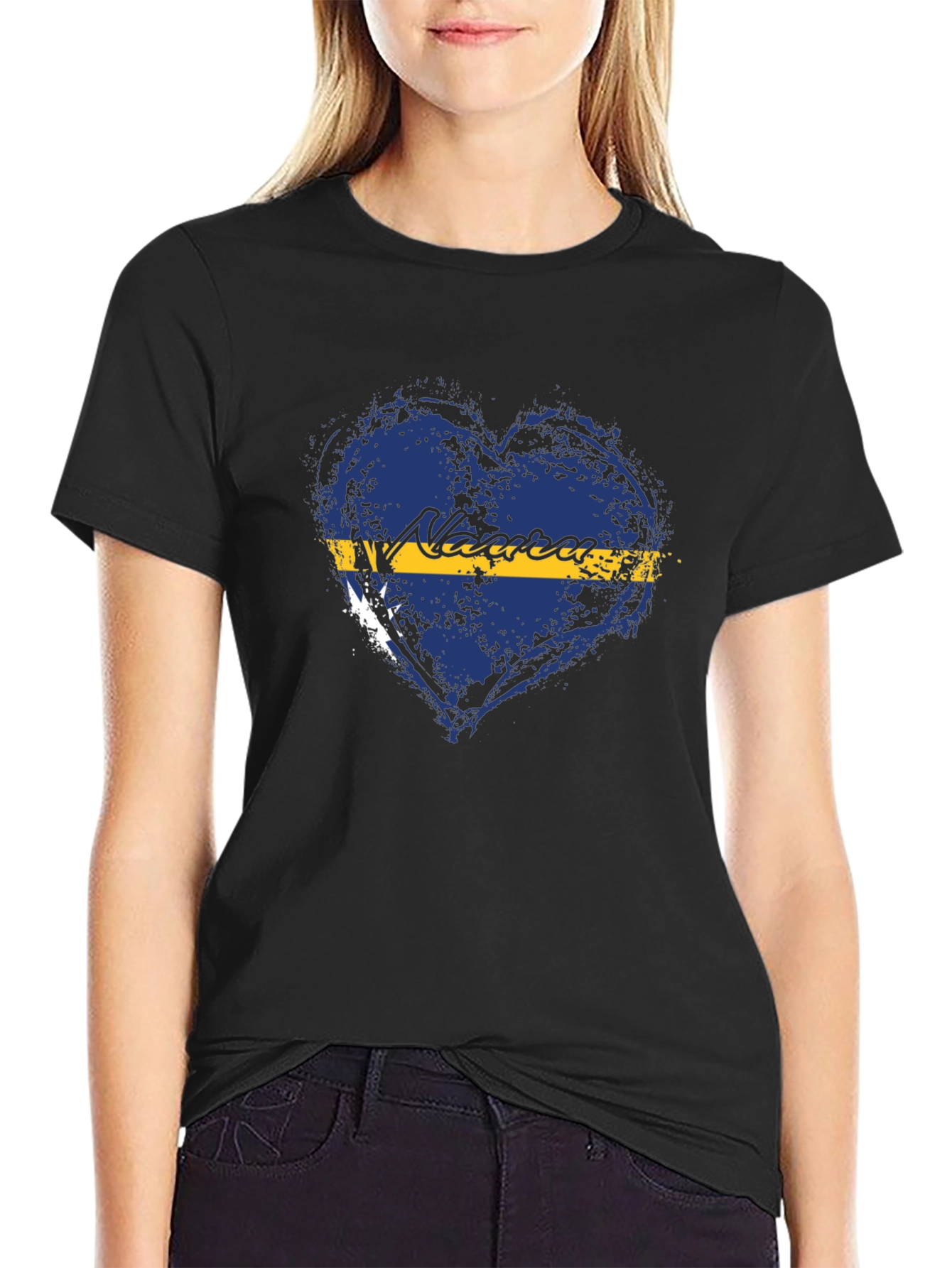 Nauru Flag Heart T-Shirt - Distressed Design