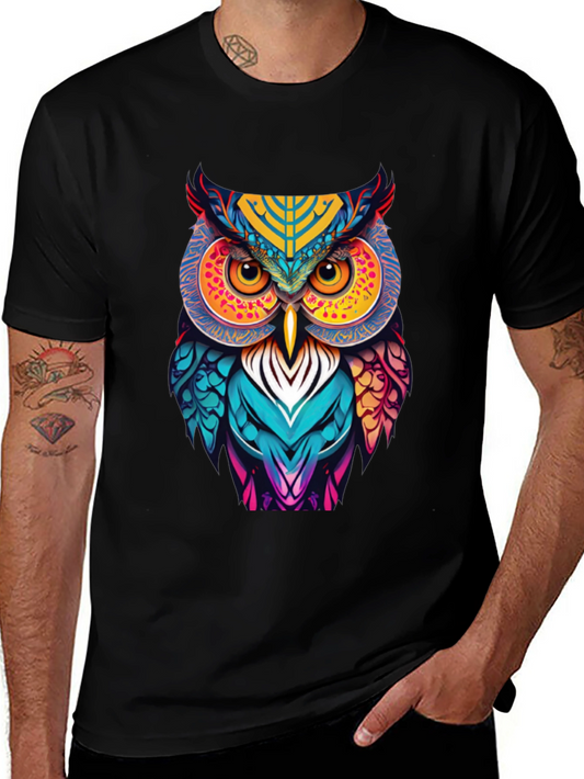 Vibrant Owl Graphic T-Shirt - Unique Colorful Design