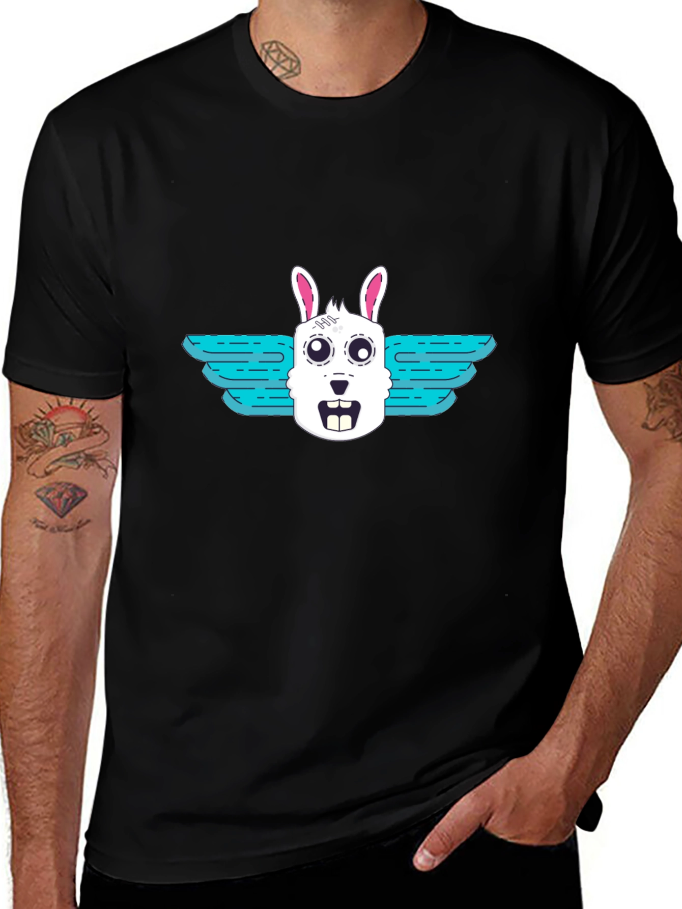 Winged Rabbit Graphic Tee - Black Unisex T-Shirt