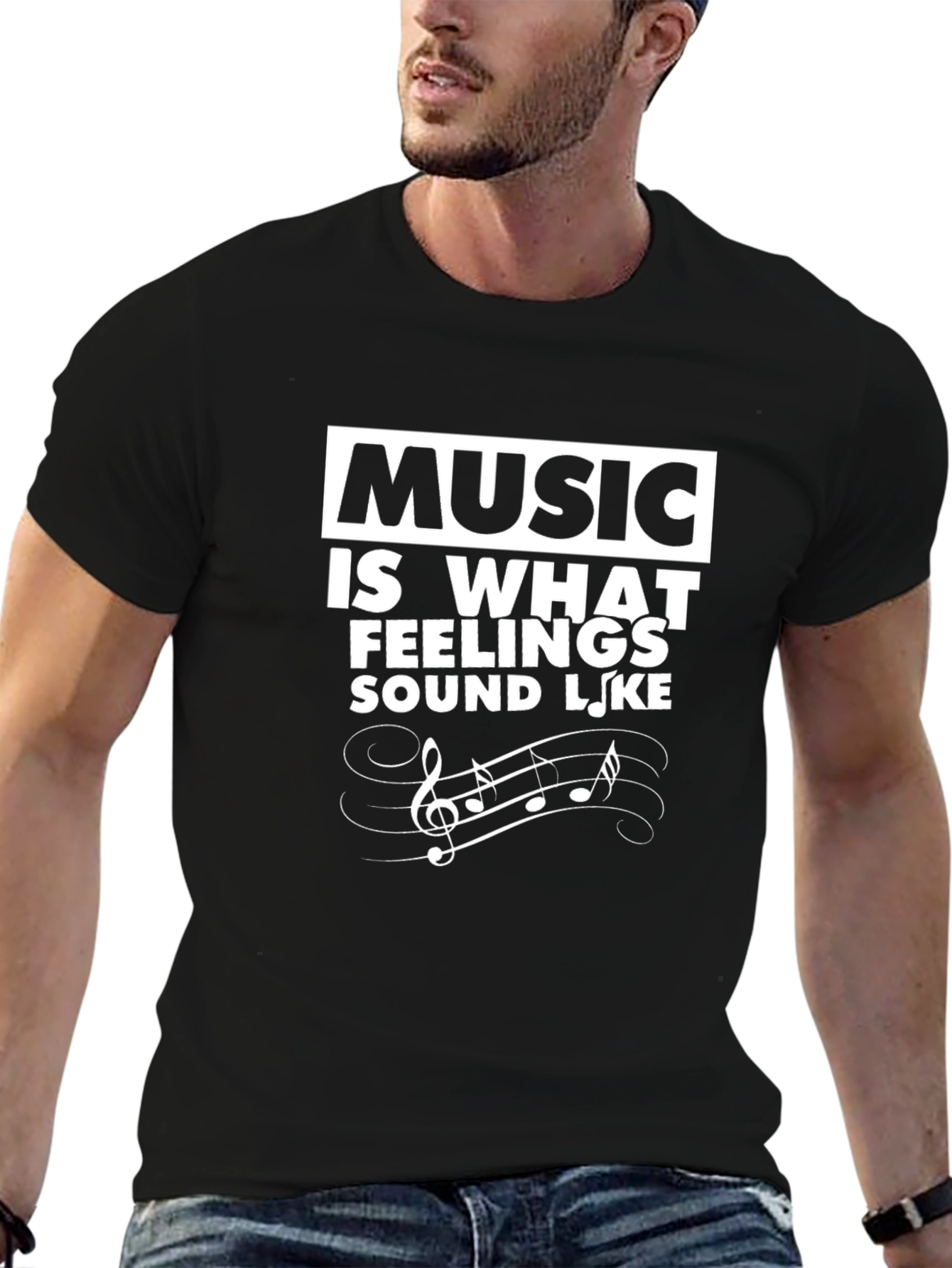 Music Is What Feelings Sound Like Black Tee
