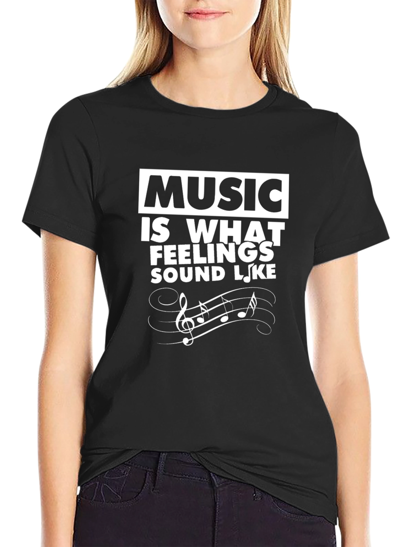 Music Is What Feelings Sound Like Black Tee