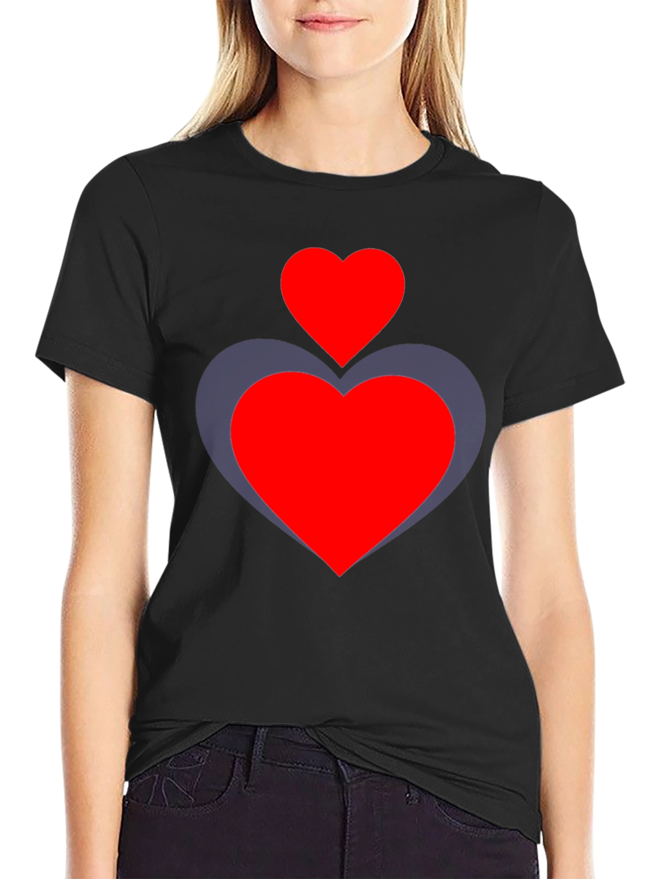 Heart Duo Graphic Tee - Stylish Black T-Shirt