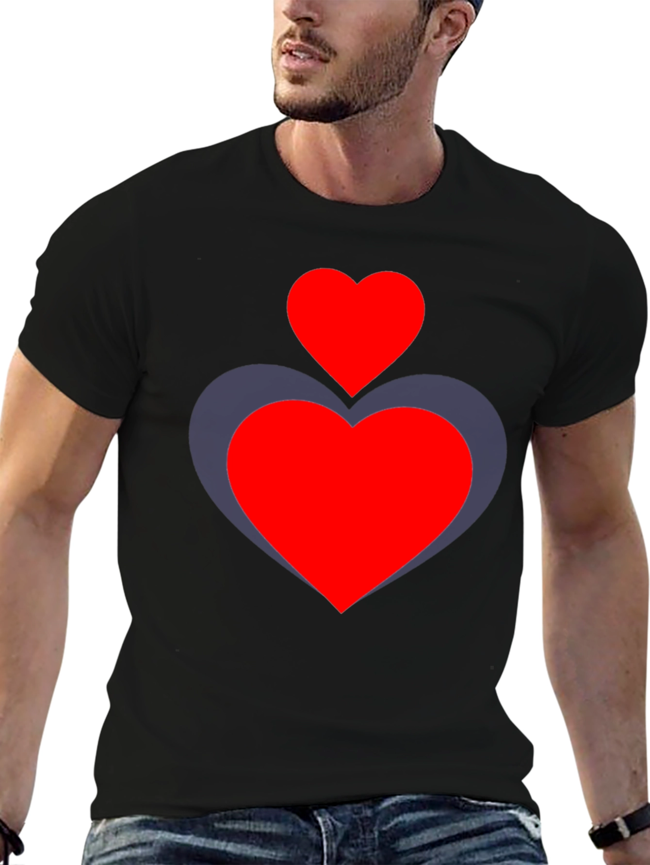 Heart Duo Graphic Tee - Stylish Black T-Shirt