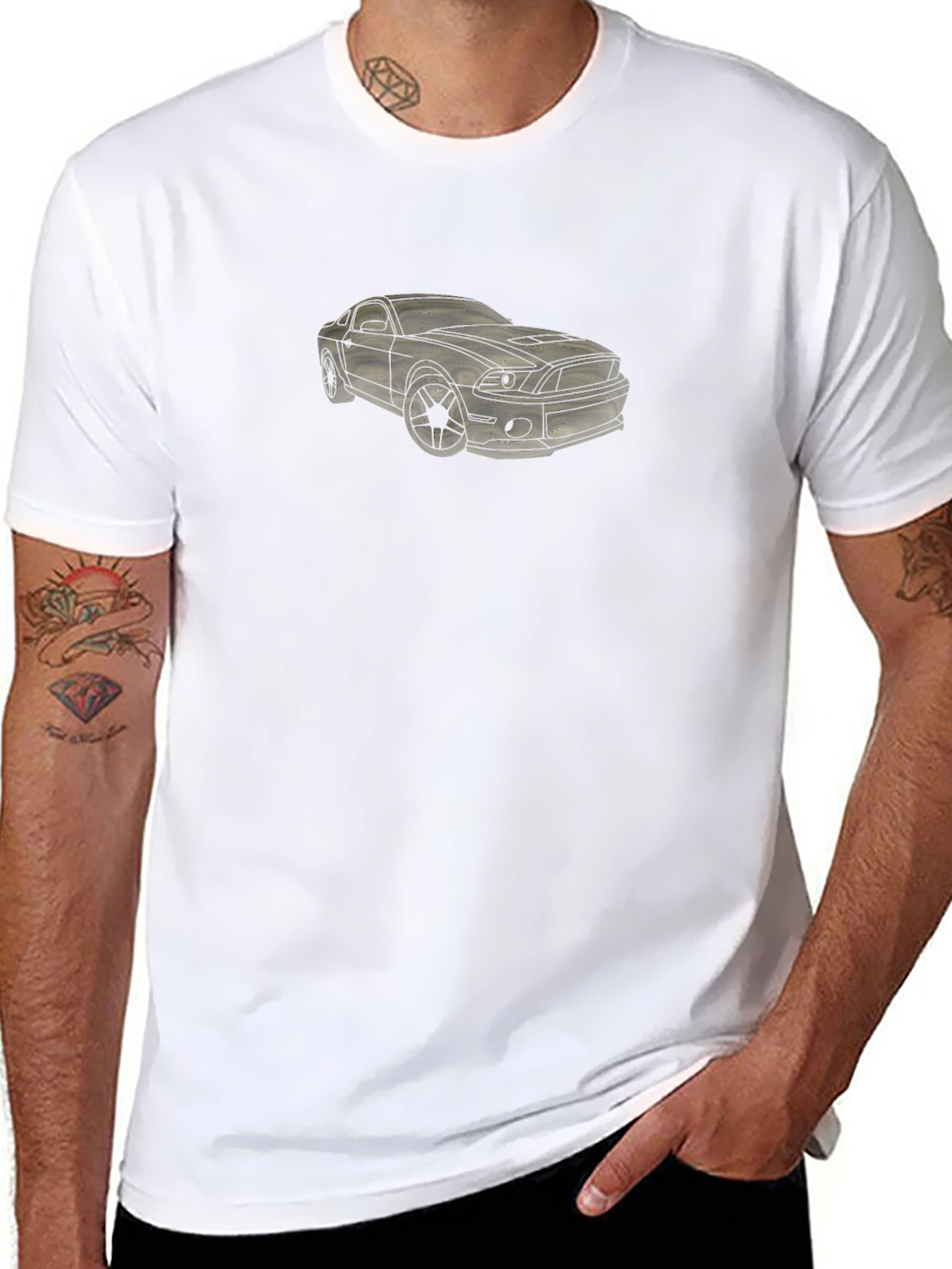 Mens Black Graphic Tee - Car Design
