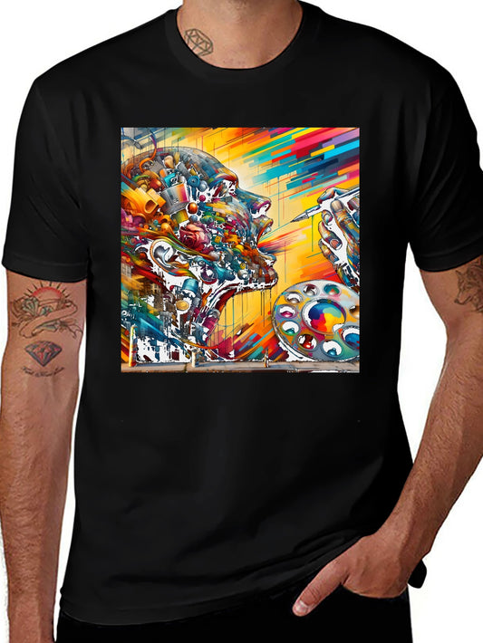 Abstract Colorful Graphic Print Black T-Shirt