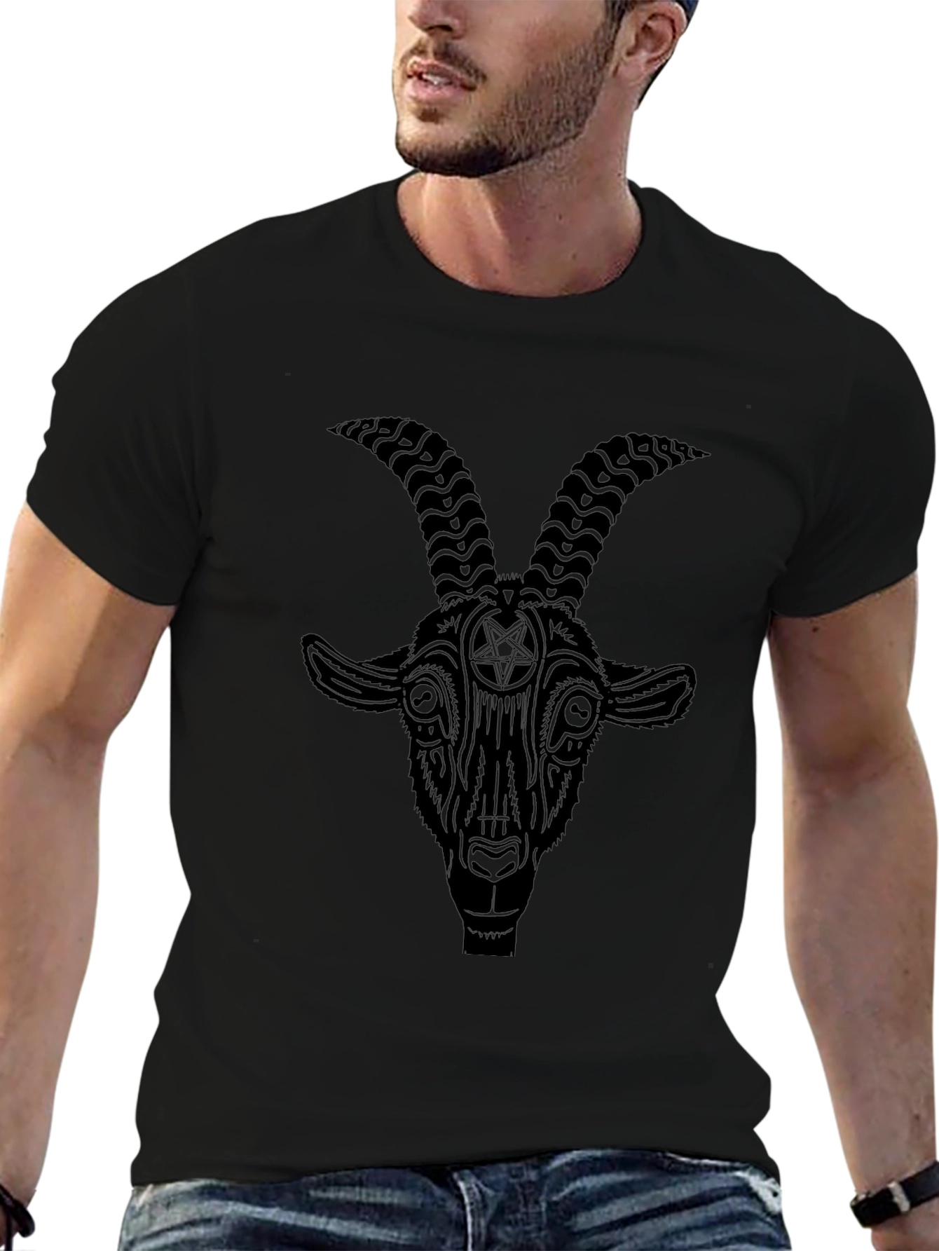Black Goat Graphic Tee - Occult Design