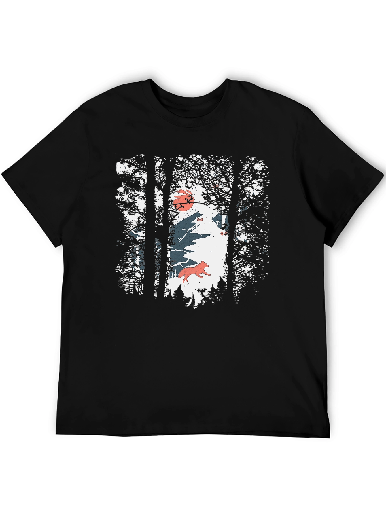 Nature Wolf Graphic Print Black T-Shirt